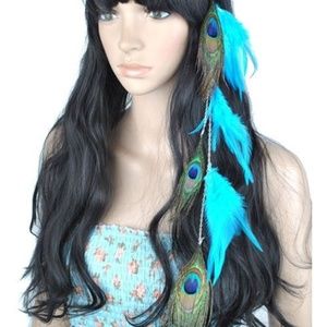 Feather Hair Extensions With Peacock/Blue Grizzly